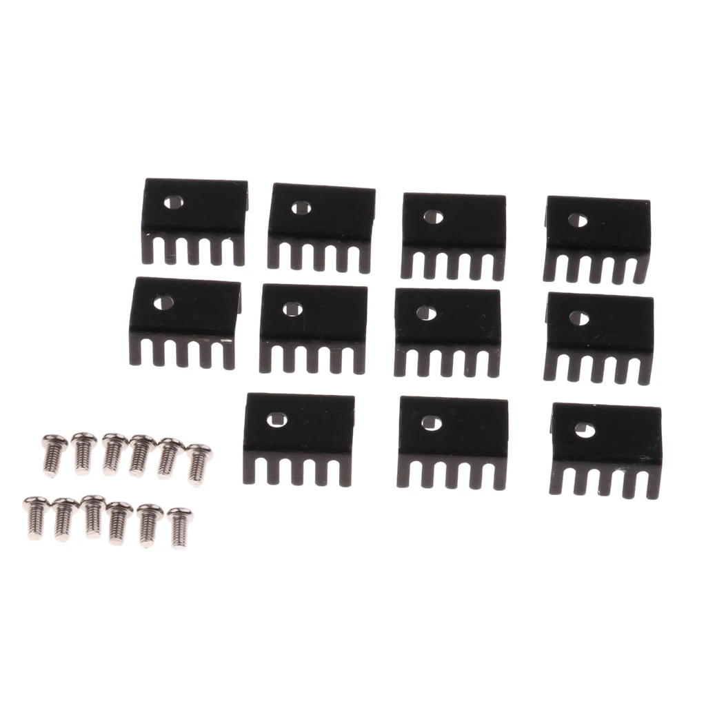 MagiDeal 10 Pcs 20x15x10mm Black Aluminum Heatsink with Screws for TO-220 Transistor