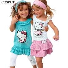 COSPOT 2018 New Rush Sale Baby Girls Hello Kitty Suits Children 3Pcs Sets Headband+Dress+Pants Girl’s Clothing Set Dresses 15C