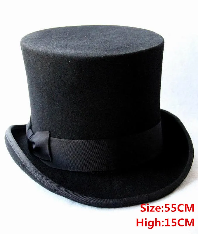 15 см(5,89 дюйма) шерстяные войлочные шляпы-федоры, шляпа, шляпы президента, шерсть, верхняя шляпа 15 см, высокая корона для женщин и мужчин - Цвет: Black 55CM