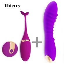 Thierry 2 pcs/set dildo Vibrator & remote wireless egg vibrator,USB charge waterproof Sex Toys for Women clitoris vagina anal