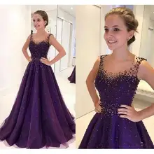 Фиолетовые блестящие вышитые бисером платья для выпускного вечера vestidos de fiesta largos elegantes de gala Line импортные вечерние платья