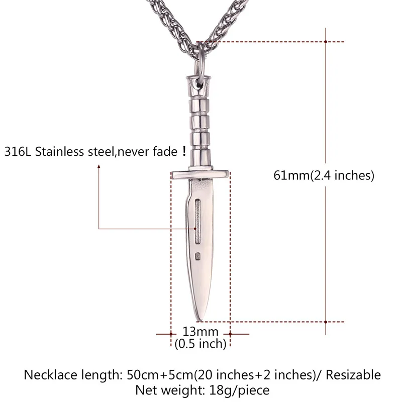 Collare Dagger подвеска с ножом армейский выживатель подарок ювелирные изделия золотой цвет боевой нож из нержавеющей стали Военный ожерелье P036