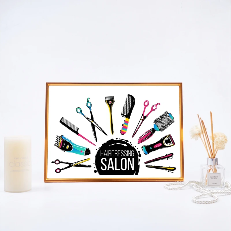 Colorful Hairdresser Decorative Set Barber Prints Shop Decor