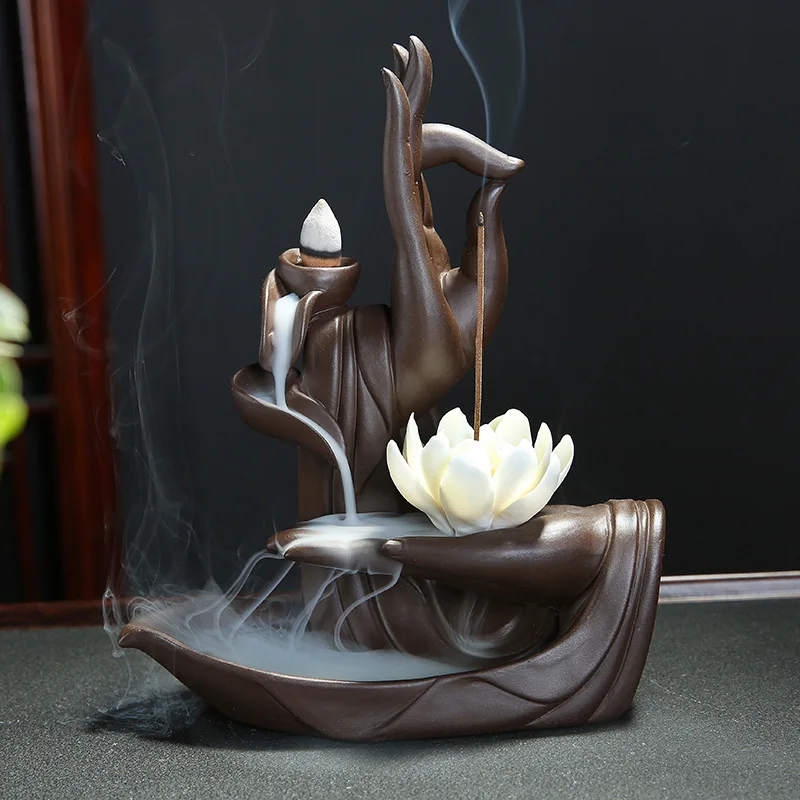 

Free shipping Zen Buddha Hand Sandalwood Furnace Household Indoor Antique Aromatherapy Furnace Large Incense Road Arrangements