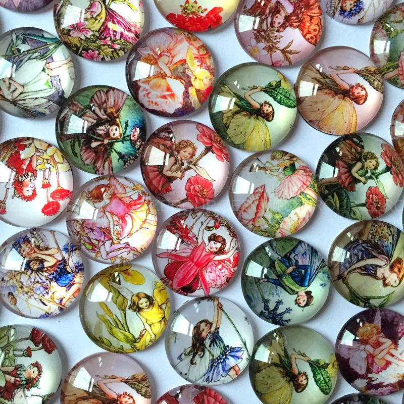 30 35mm Glass Dome Seals Cabochons Embellishments Findings Round Flatback A Girl With Wings