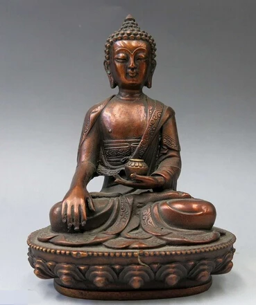 

006895 China bronze sculpture carved fine red copper buddhism Medicine Buddha Statue