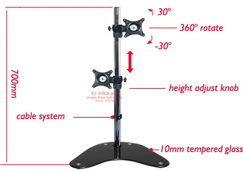 LCD-T601B 1"-27" регулируемое по высоте крепление двойной монитор Настольный кронштейн подставка с большим стеклянным основанием 10 кг 360 Вращающийся Кронштейн для монитора