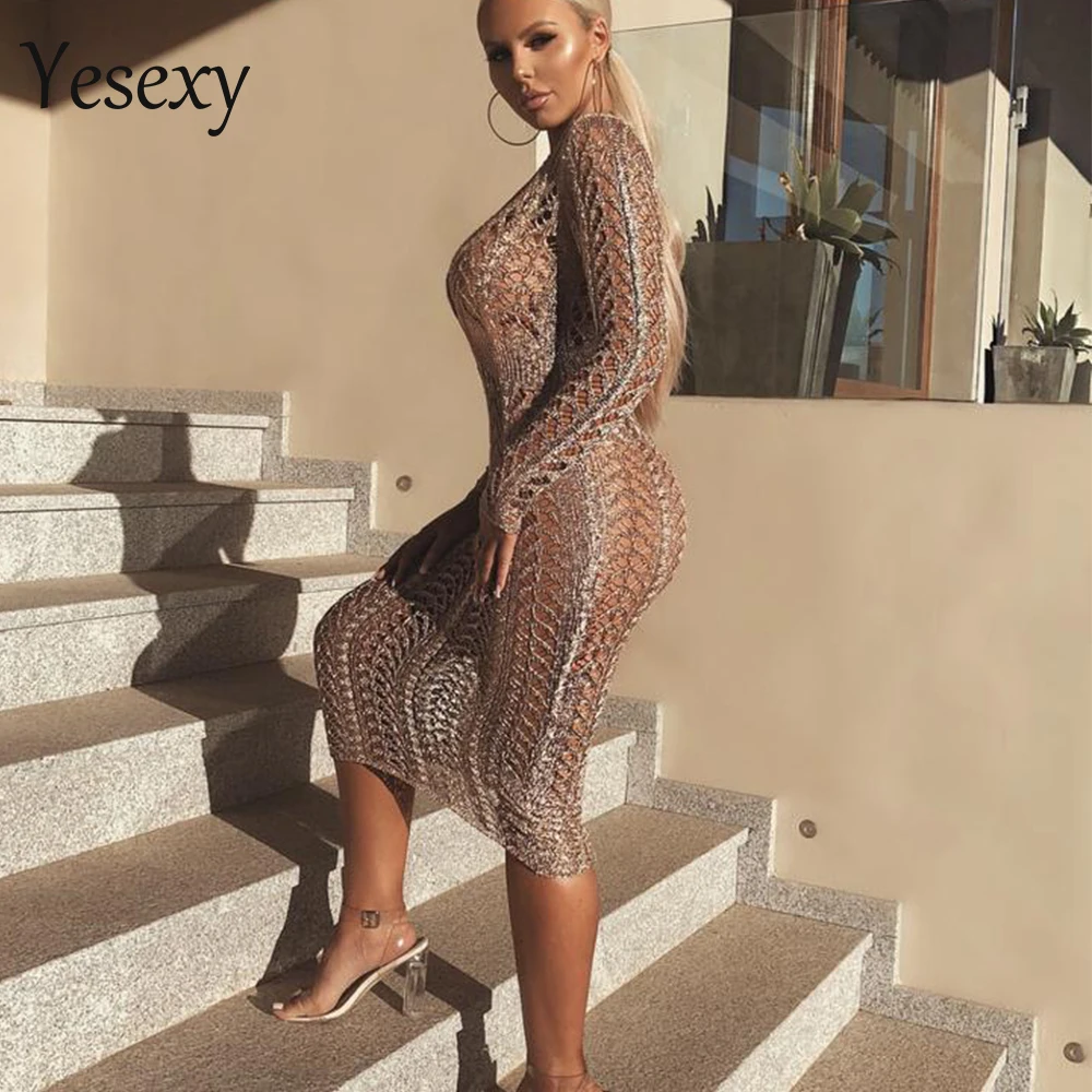 Yesexy 2020 женское сексуальное прозрачное платье с глубоким v образным вырезом и