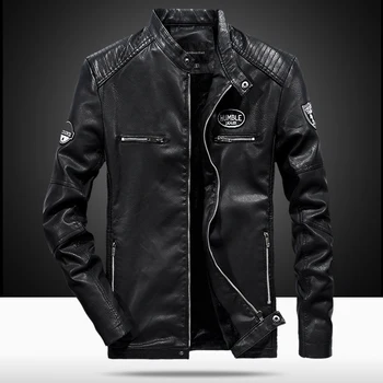 

Autumn Winter Motorcycle Leather Jacket Men Stand Collar Mens PU Jackets Coats Patch Designs Men's Leather Jacket Coat