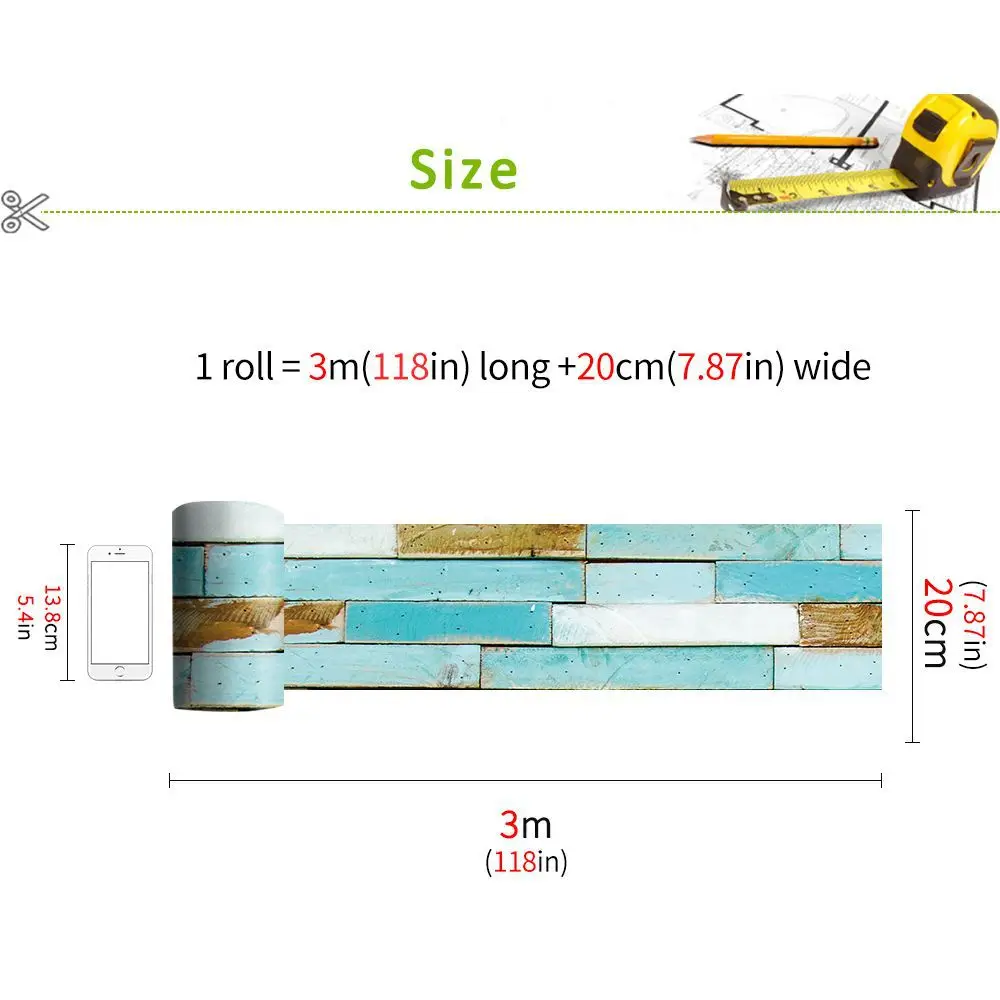 3 м длина средиземноморский синий деревянный пол наклейка винтажный домашний декор самоклеющиеся водонепроницаемые обои в рулоне