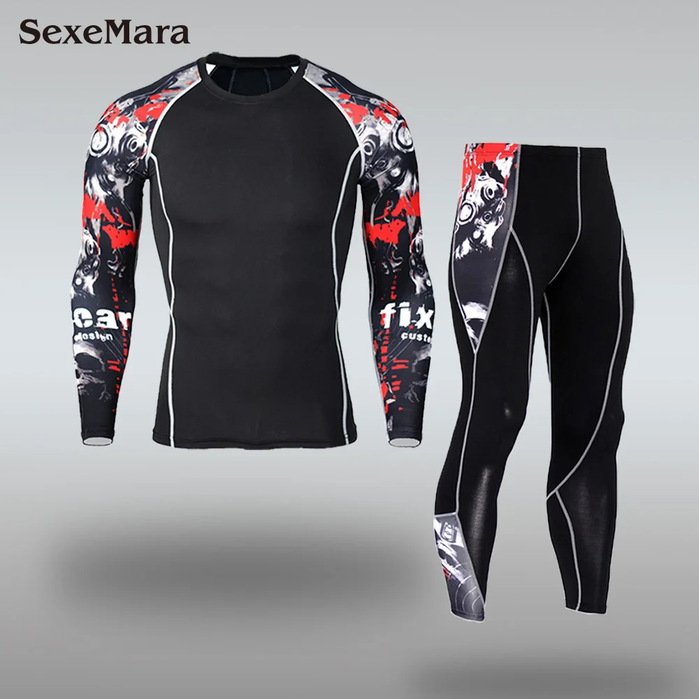 SexeMara/зимние мужские комплекты термобелья эластичные теплые кальсоны для мужчин спортивный костюм дышащий термо нижнее белье спортивная одежда - Цвет: Sets