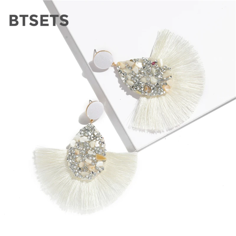 BTSETS Colorful Crystal Tassel Earrings For Women Charm Earings Fashion Jewelry Wedding Bridal Statement Fringe Earring