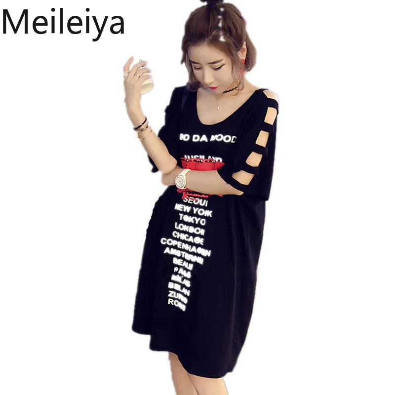 

2019 Long Women's Pullover Dress Loose Off-the-shoulder Back Print Five-point Sleeve Dress