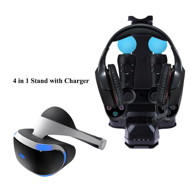 

4 in 1 Stand with Charger Controller Double Handle Charging Dock Station Stand Holder for PS4 Play Station 4 For PS VR Headse