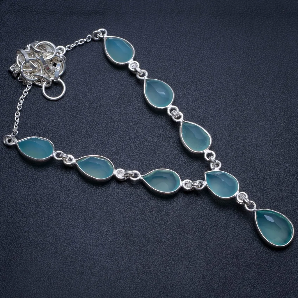 

Natural Chalcedony Handmade Unique 925 Sterling Silver Y Necklace 18.75" T8708