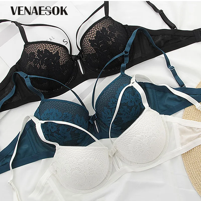 Classic Black Bandage Bra Panties Set Women Lingerie Embroidery Lace Brassiere Thick Push Up Bras Cotton Sexy Underwear Set New