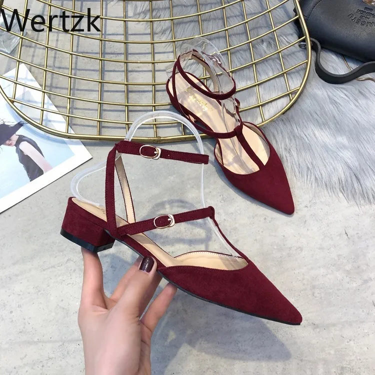 

Wertzk 2019 new arrival women sandals fashion pointed toe summer shoes buckle elegant party shoes high heels shoes woman E514
