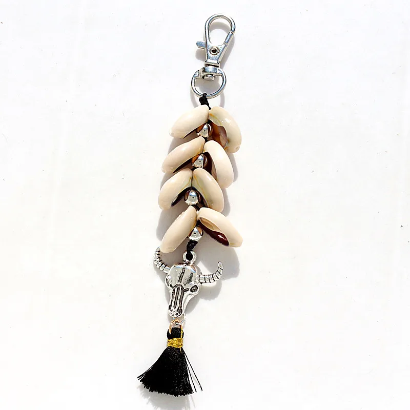 

fashoin tassel Natural shell & bull head Alloy keychain Key Chain For Women Girl Keychain Charm Pendant Jewelry
