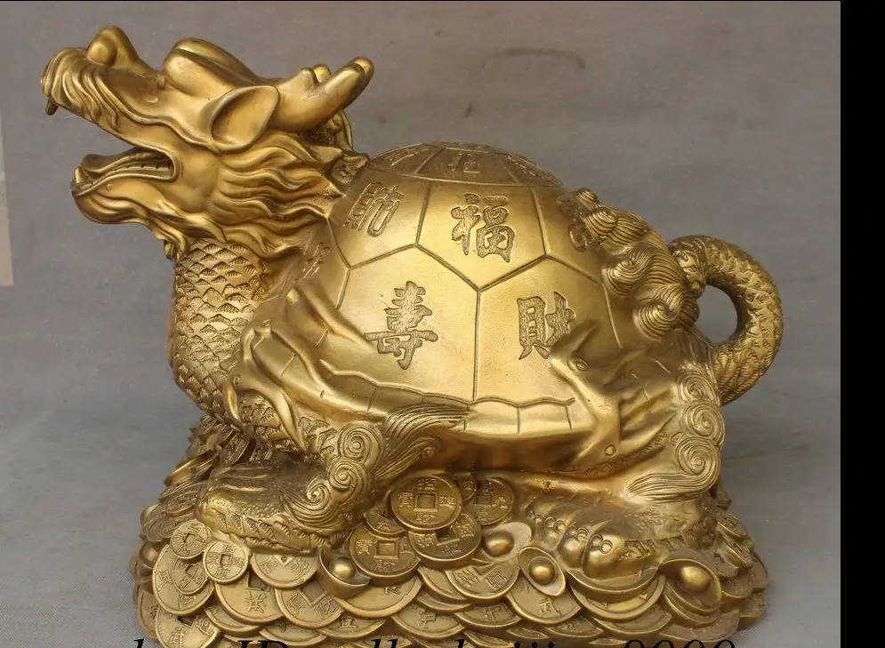 

671116592+++20" Chinese FengShui Pure Brass Wealth Coin Fu Shou Cai Dragon Turtle Statue