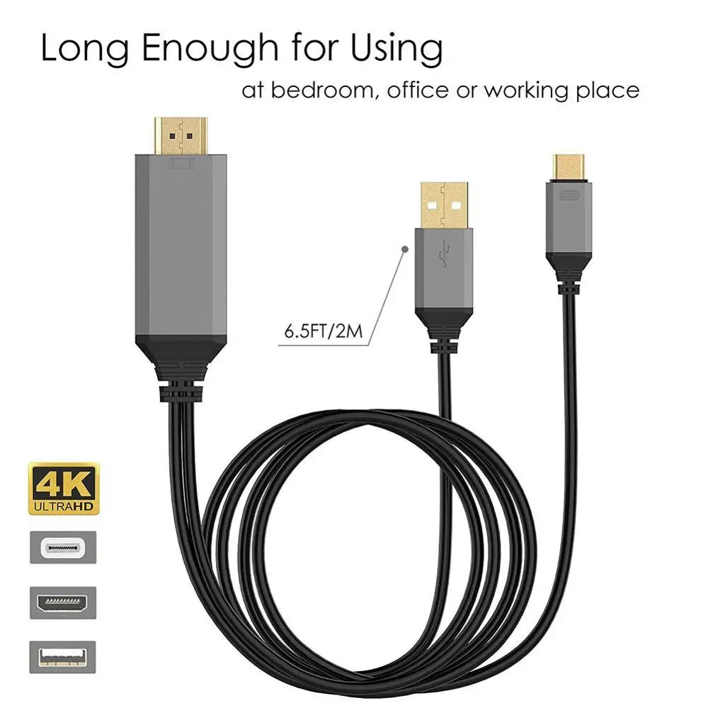 USB C к HDMI кабель папа Тип адаптер 4K 2 м высокой четкости видео для Macbook Type