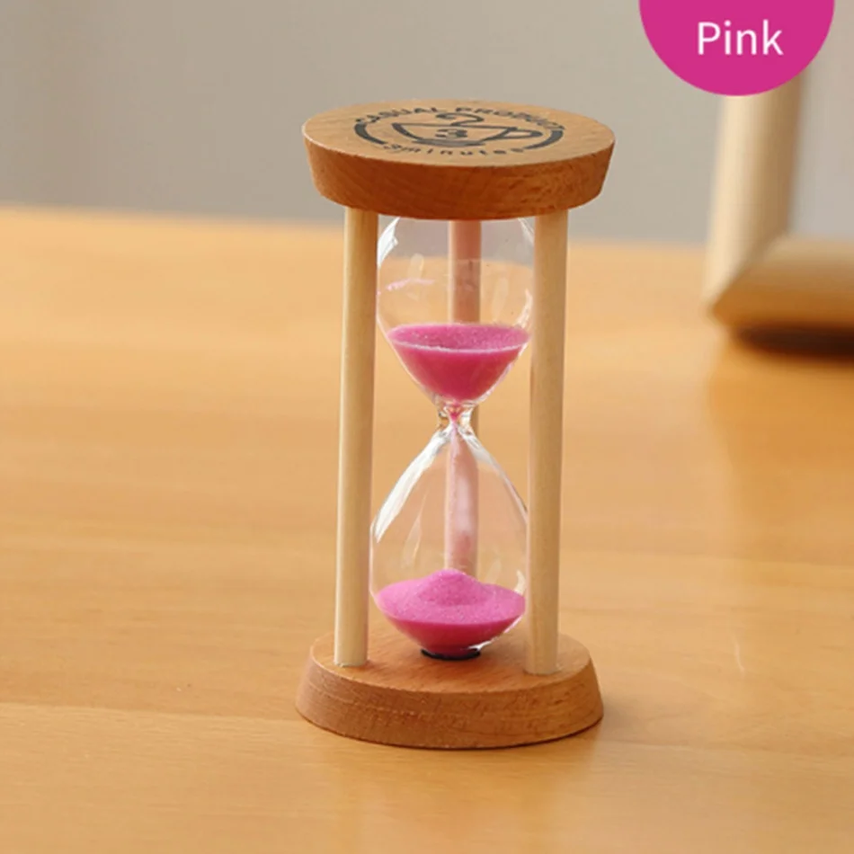 Часовое стекло песочный таймер 3 минуты Песочные часы круглые часы стеклянный деревянный таймер украшение дома аксессуары часовое стекло - Цвет: Розовый