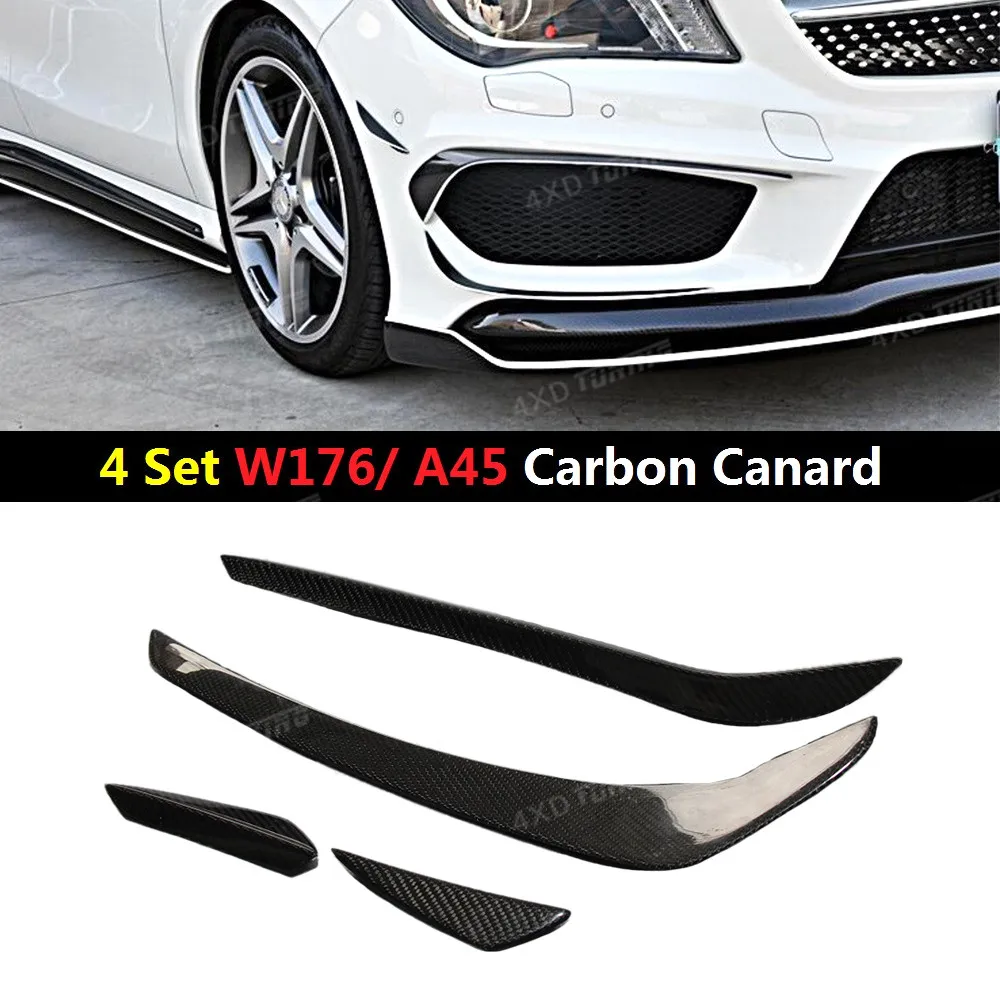 For Mercedes Carbon Canard A Class A250 A260 A45 AMG Carbon Fiber Front Splitter Canard PRE-LCI 4 Pie/Set  2012 2013 2014 2015