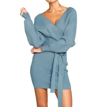 LASPERAL 2018 Moda Outono Inverno Camisola Das Mulheres Vestido Sexy Com Decote Em V Vestidos de Festa Sexy Backless Feminino Vestidos Com Caixilhos