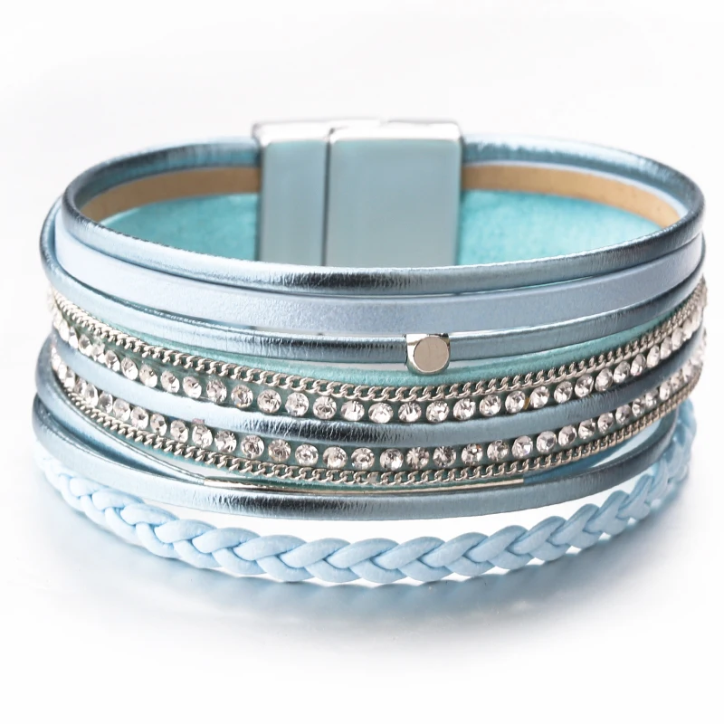 ALLYES плетеный кожаный браслет женский pulseira feminina Boho кристалл металлический Шарм