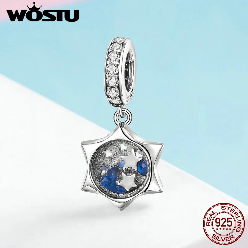 

WOSTU Real 925 Sterling Silver Wishing Star Beads Charm Fit Original Bracelet Necklace Pendant For Women Luxury Jewelry BKC1083