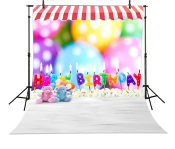 

Teddy Bear Birthday Candles backdrop Vinyl cloth High quality Computer printed newborns Backgrounds
