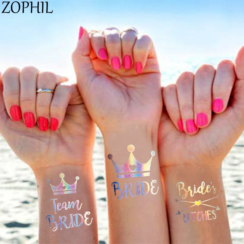 

ZOPHIL 10pcs Wedding Decoration Event Hen Party Accessories Bride to be Supplies Mr Mrs Waterproof Tattoos Bachelor Bridesmaid