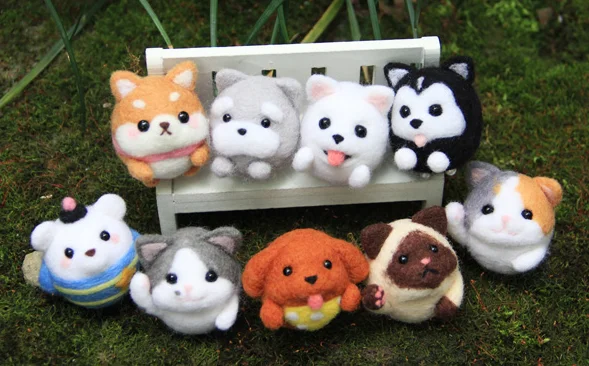 

Zoo dolls cartoon animal set wool needlepoint kit wool felt needle felting decoration craft needlecraft DIY handmade