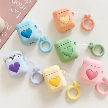 

Cute Love Heart Pattern Soft Silicone Protective Cover Shockproof Case Skin Shell With Lanyard for Airpods 1/2 Charging Box