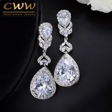 Elegante 5.2 cm Gota de Agua En Forma de AAA + Cubic Zircon Creado Diamond Crystal Bridal Pendientes Largos de la Joyería de La Boda Para Las Novias CZ166