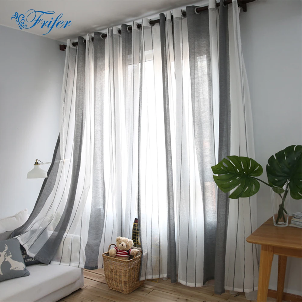 

1x2.5m Simple Striped Window Screen Gauze Curtain Tulle Blinds Sheer Voile Blackout Window Curtains For Living Room Bedroom