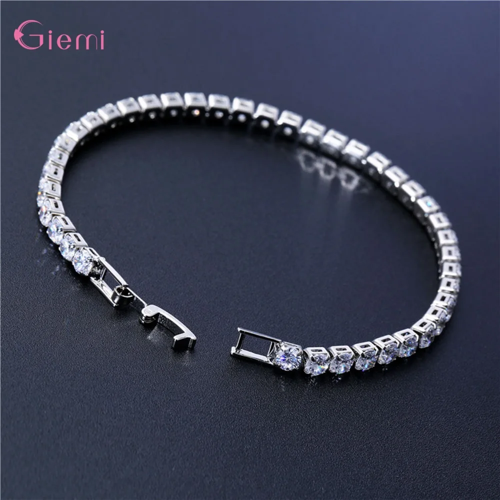 New Fashion Adjustable Tennis Bracelets For Women Shiny Crystal Silver Color Chain Bangle and Bracelet Jewelry Gift