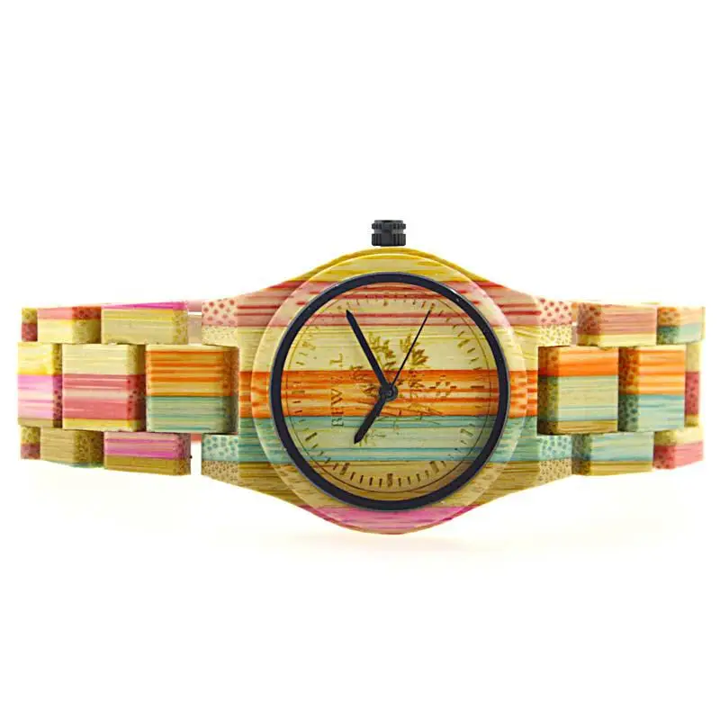 BEWELL женские мужские часы Элегантные Красочные бамбуковые деревянные часы водонепроницаемые Модные кварцевые наручные часы Мужские Женские(с подарочной коробкой