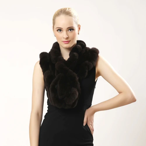 Зимний сохраняющий тепло шарф супер длинный Falbala шарф из меха кролика рекс для женщин - Цвет: Dark brown