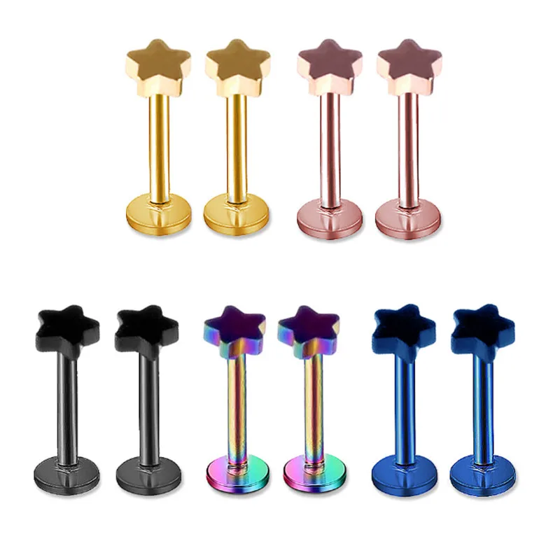 

1PCS Fashion Helix Tongue Rings Piercing Gold silver Pentagram Labret Rings Barbell Piercing Women Men Ear Stud Body Jewelry