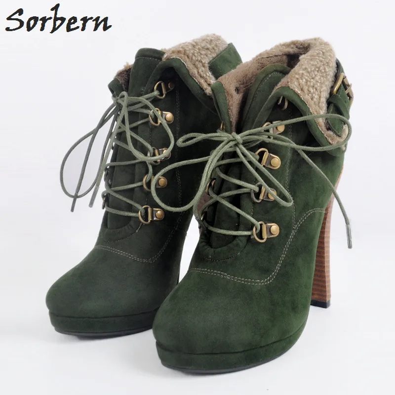 Sorbern/модные женские ботинки; большие размеры 34-47; botas mujer; женские ботильоны; женские зимние ботинки на высоком каблуке со шнуровкой