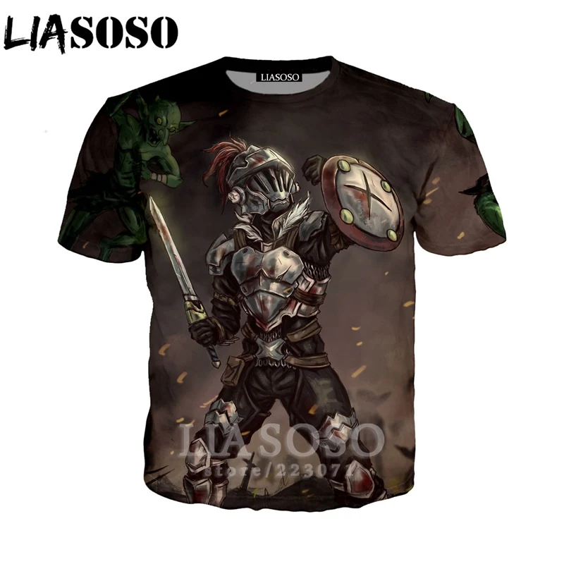 

LIASOSO 2019 Summer New Men Women 3D Print Anime Goblin Slayer Short sleeve T shirt Casual Sweatshirt Hip hop Pullover B171-01