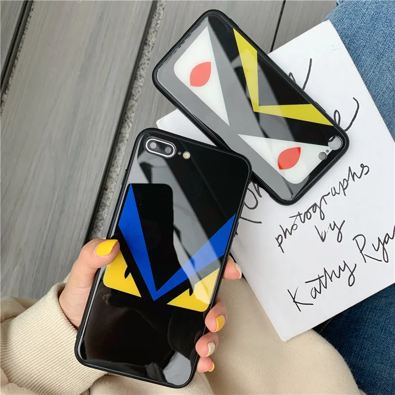 

Hot cute brand small eyes HD glass case for iPhone 11 X XR XS Pro Max 6S 7 8 plus glossy luxury france rock couple phone cover