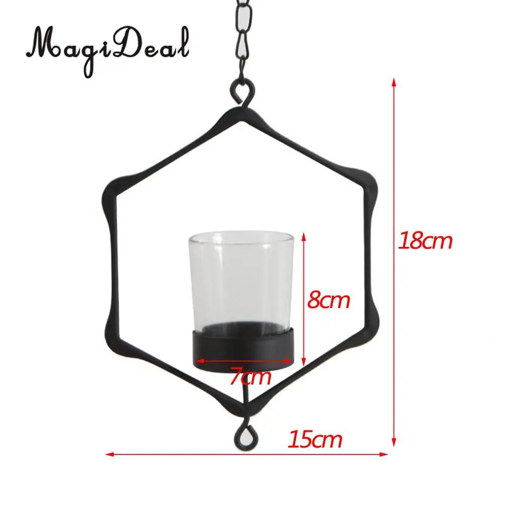 MagiDeal Wire Hanging Chain Hollow Vintage Geometric Tealight Candle Holder Mood Light Candleholder Candlestick Lantern Case
