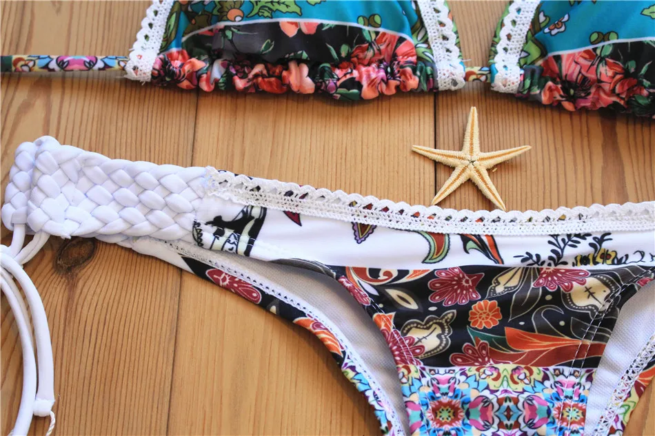 Бикини цветочный женский купальник женский бразильский комплект бикини сексуальный кружевной Пуш-Ап купальный костюм бандаж пляжная одежда бикини