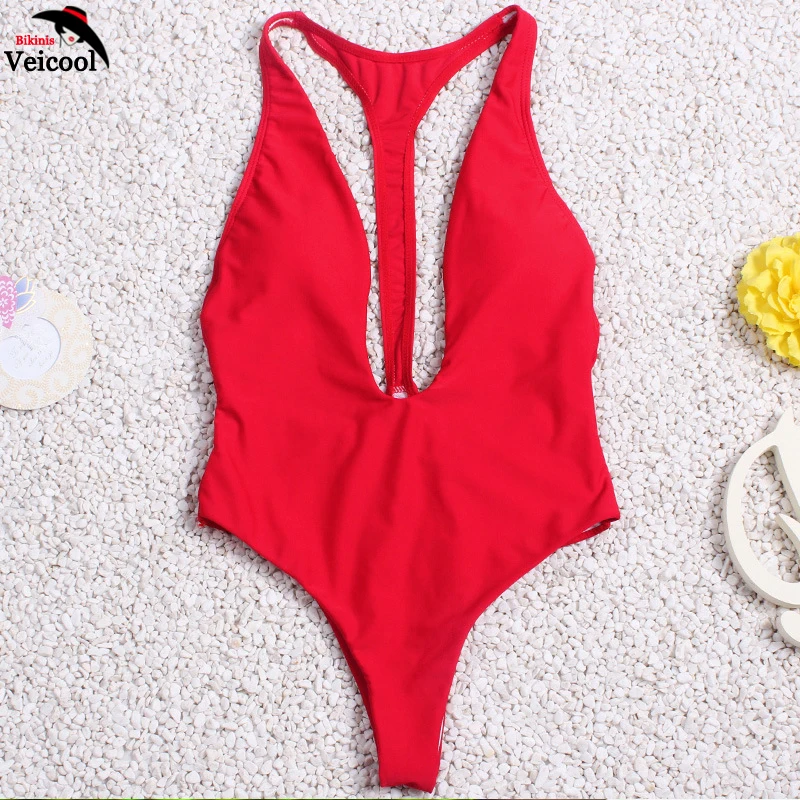 Veicool One Piece Swimsuit Women Backless Bodysuit 2017 Sexy High Cut