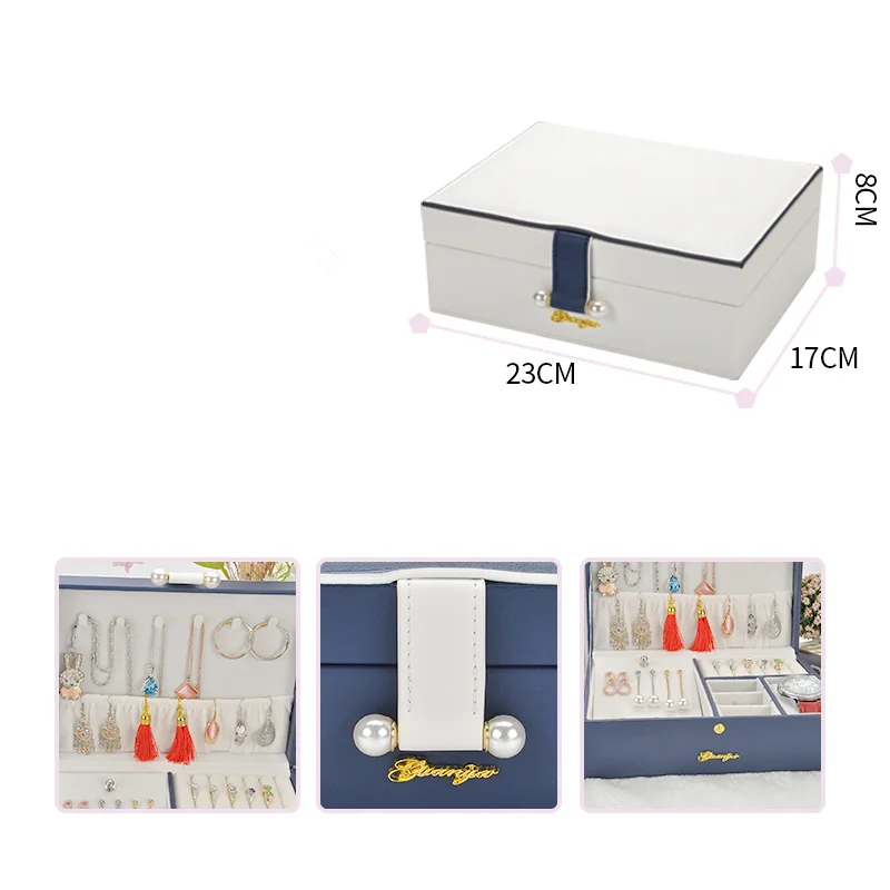 Гуаня новая шкатулка для украшений 23*17*8 см, Подарочная коробка для женщин, переносные дорожные часы, органайзер для ювелирных изделий, кожаный чехол для хранения косметики