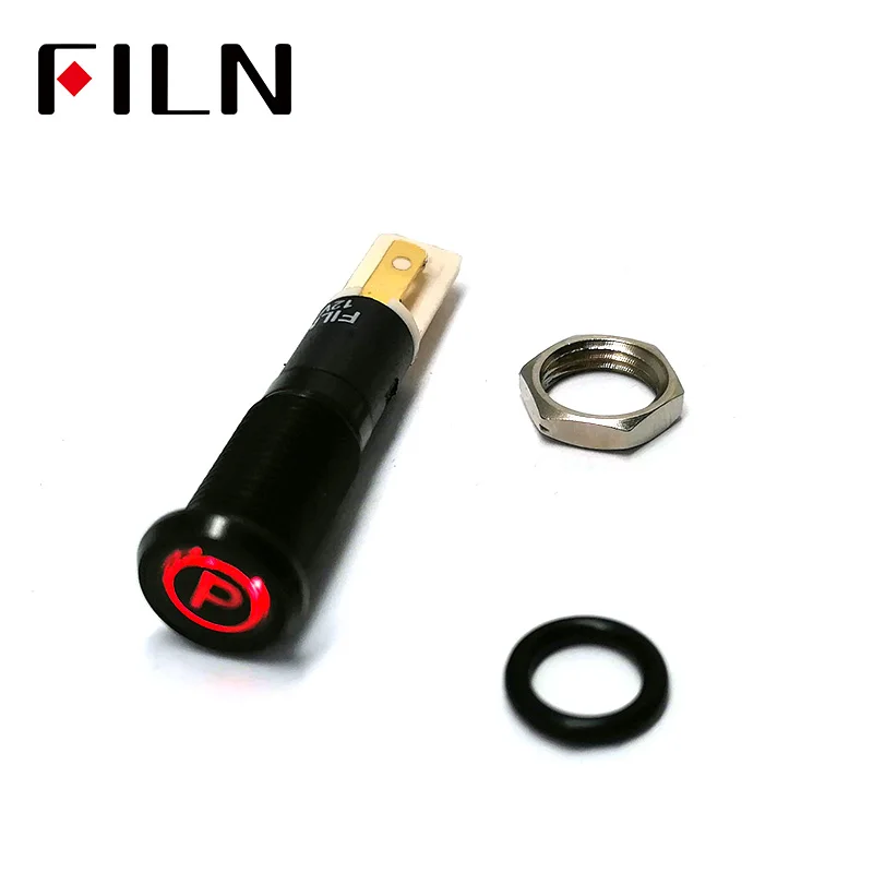 

FILN 8mm C8 Car dashboard black shell Parking brake mark 12v led indicator light with Solder foot