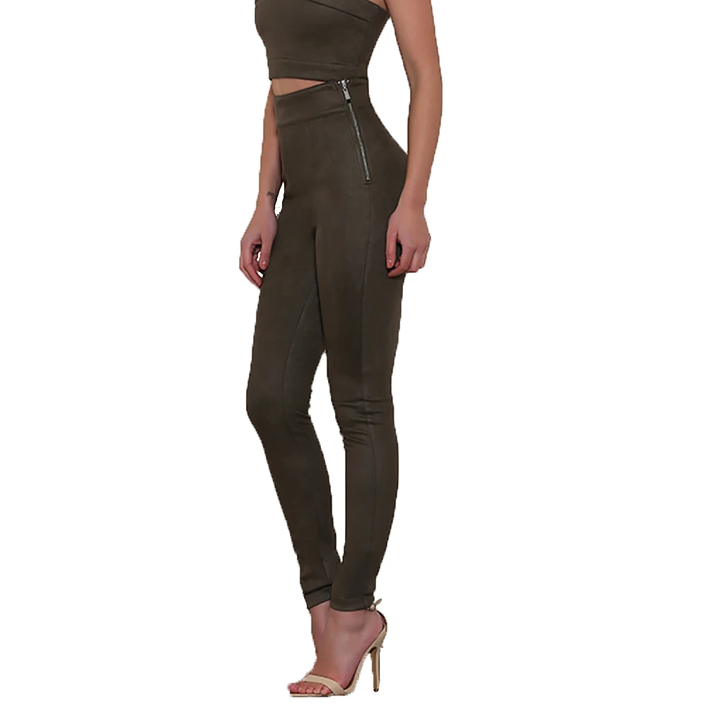 Buy SMOVES Good Elasticity Side Zipper High Waist Womens Suede Pants Winter