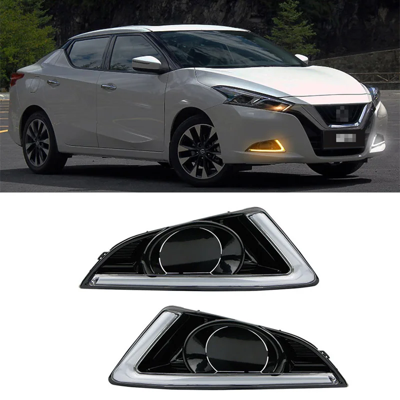 

For Nissan Bluebird 2016 2pcs LED DRL Daytime Running Lights with Yellow Turning Signal