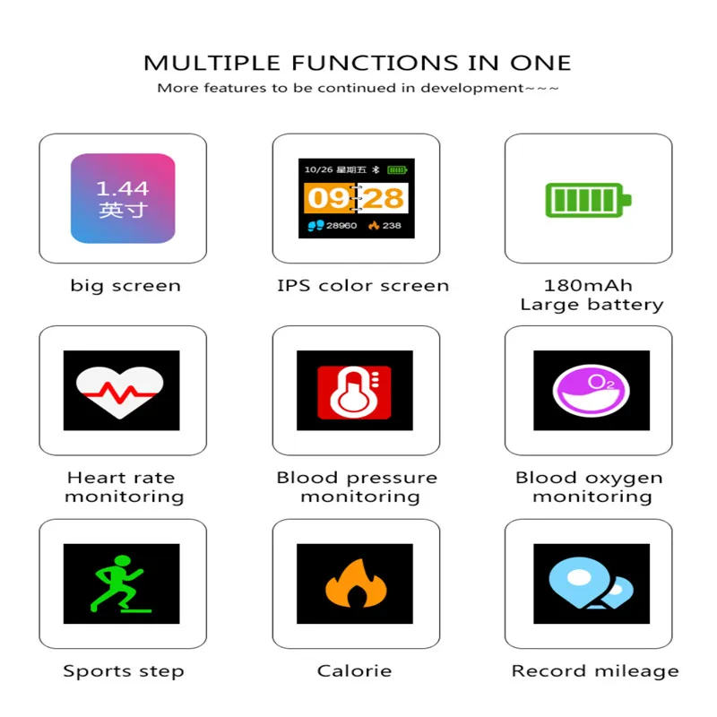 1,44 дюймовый цветной экран, умный Шагомер, спортивные фитнес-часы, кровяное давление, мониторинг сердечного ритма, счетчик шагов для IOS Android